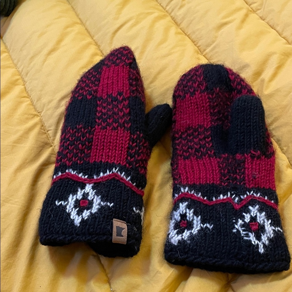 Red and Black Knit Mittens